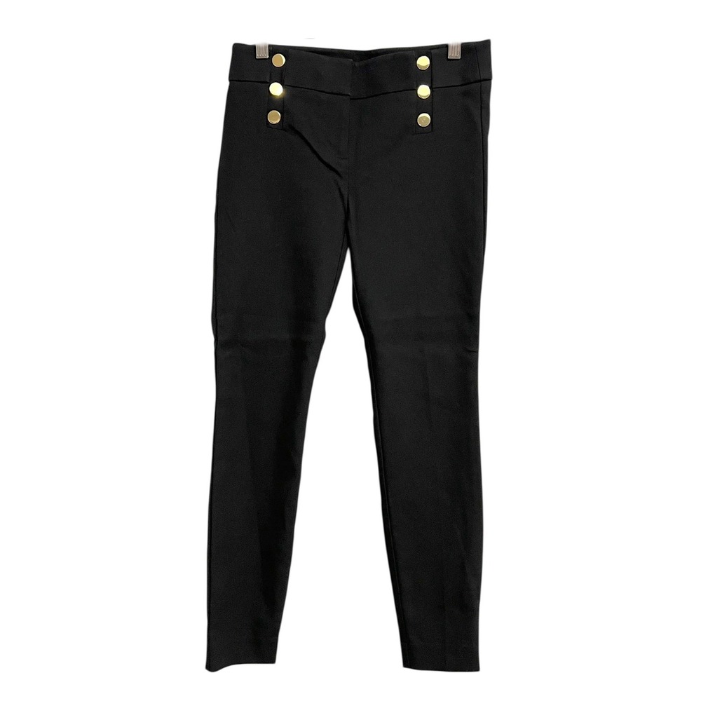LOFT Marisa Dress Pants Womens 0P Petite Black Skinny Stretch Gold Button